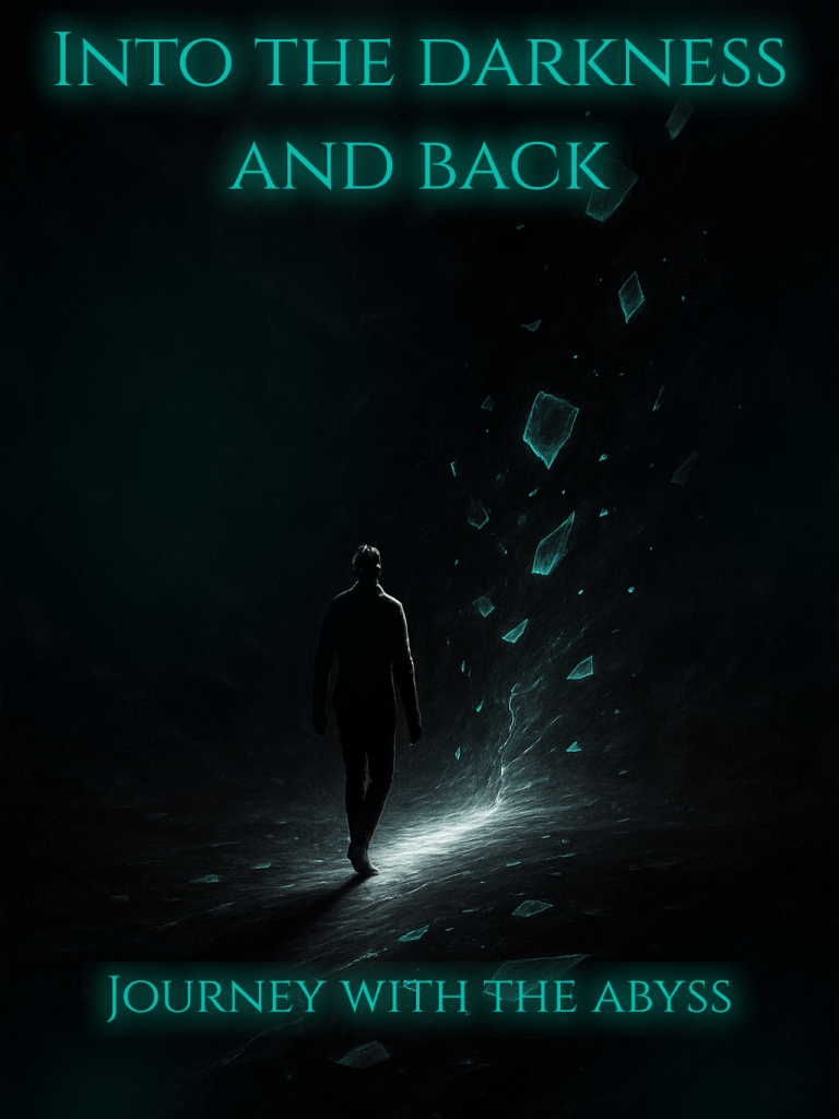 Figure in the dark with glowing shards in the air